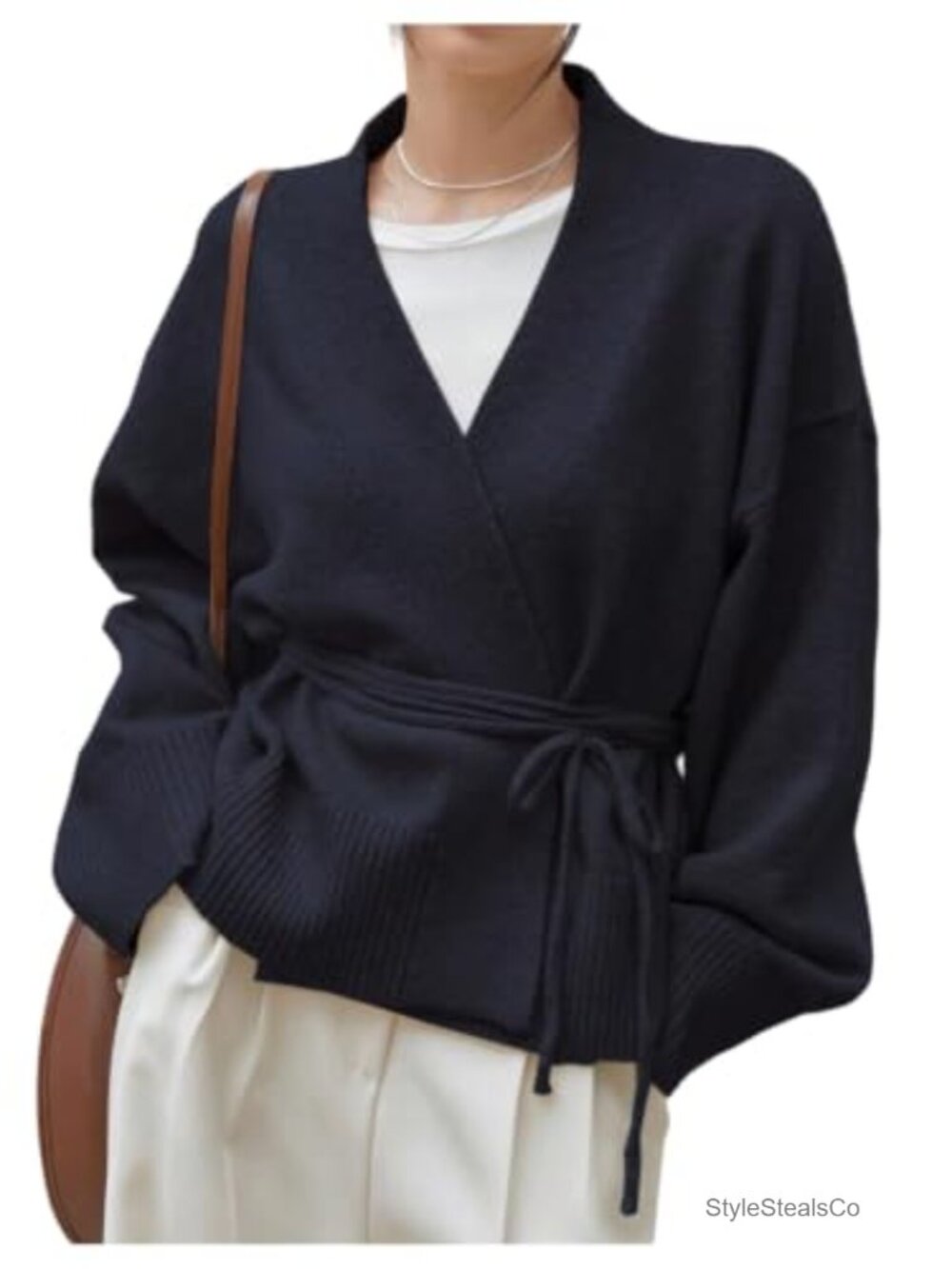 Wrap Tie Front Cardigan Long Sleeve Belted V-Neck Soft Sweater